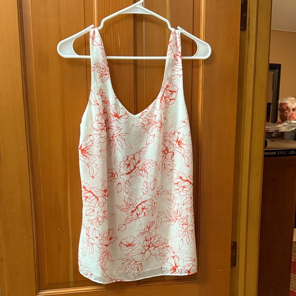 CAbi White and Orange Floral Tank Top